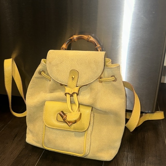 Gucci Vintage Bamboo Suede & Leather Backpack - Picture 1 of 17